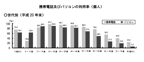 携帯電話及びパソコンの利用率（個人）