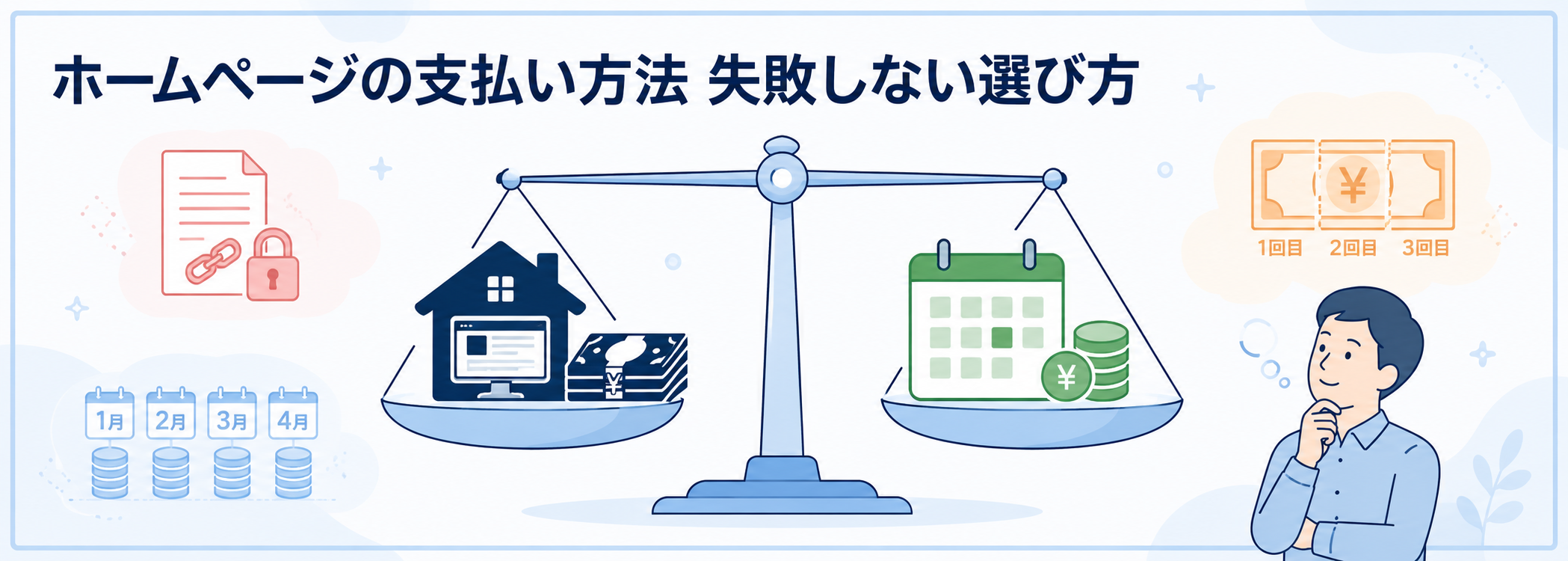 ホームページの支払い方法（買い切り・定額制・サブスク・リース・分割払い）の選び方イメージ