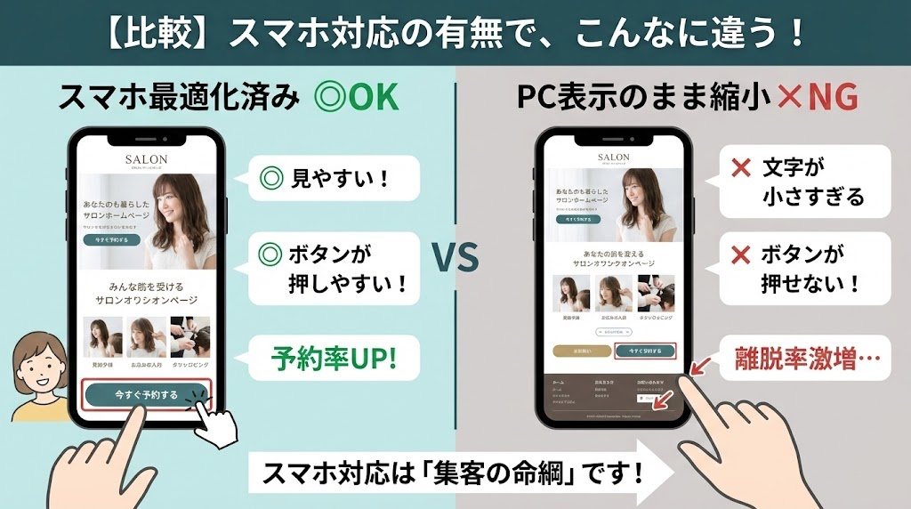 要素１：スマホ完全対応（表示速度とボタン配置）