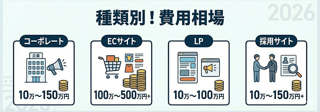 ホームページの種類別（コーポレート・EC・LP等）費用相場