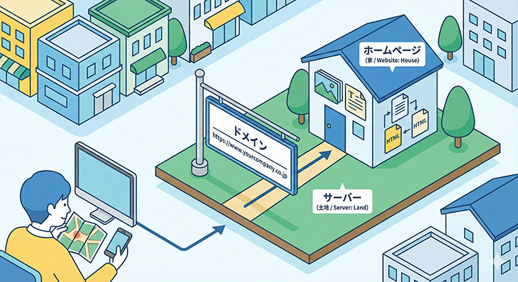 ホームページの仕組みを「家・土地・住所」に例えて解説