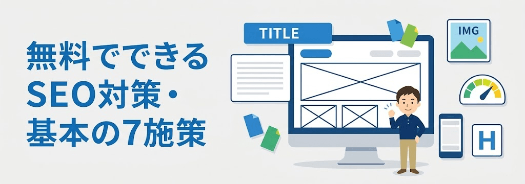 無料でできるSEO対策7つの施策を表すイラスト