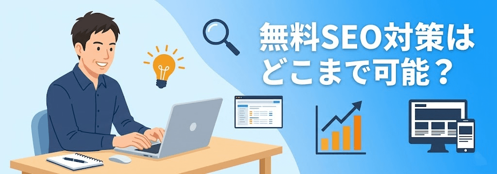 無料SEO対策の概要を示すバナーイラスト